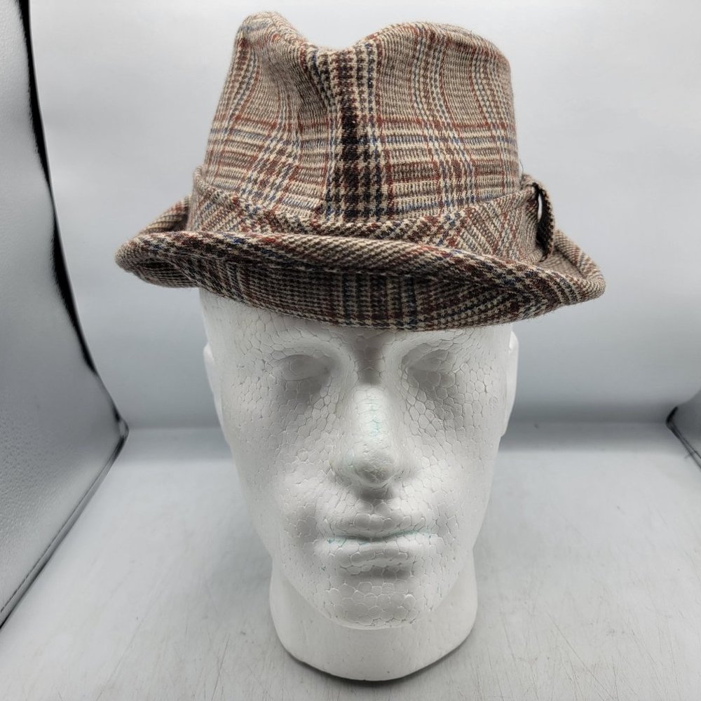 Pendleton 100% Wool Fedora Hat 7 1/8 Plaid Tan Formal Casual Party Travel